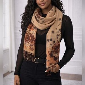 CHASHMINK Reversable Floral Brown Scarf